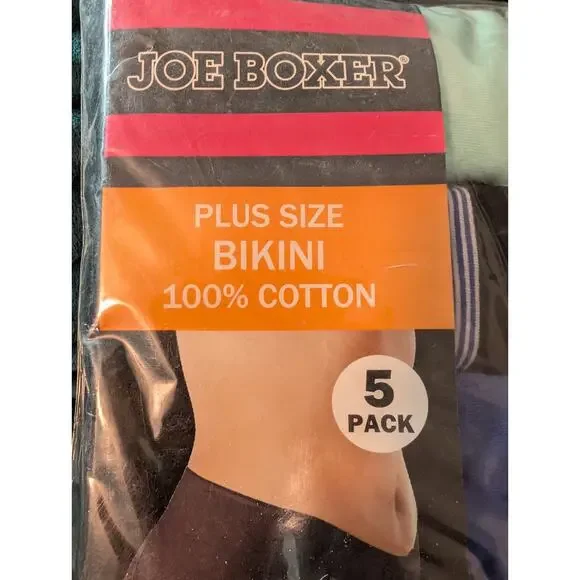 Joe Boxer Vintage Women's Plus Size 13 Bikini Panties Underwear 5-Pack NEW NOS